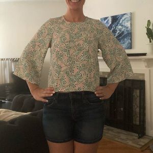 Pink and green leaf patterned crop top